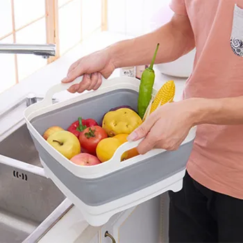 

Portable Folding Washing Fruit Bowl Basin Basket Vegetable Drain Washbasin Storage Holder Container Kitchen Accessories