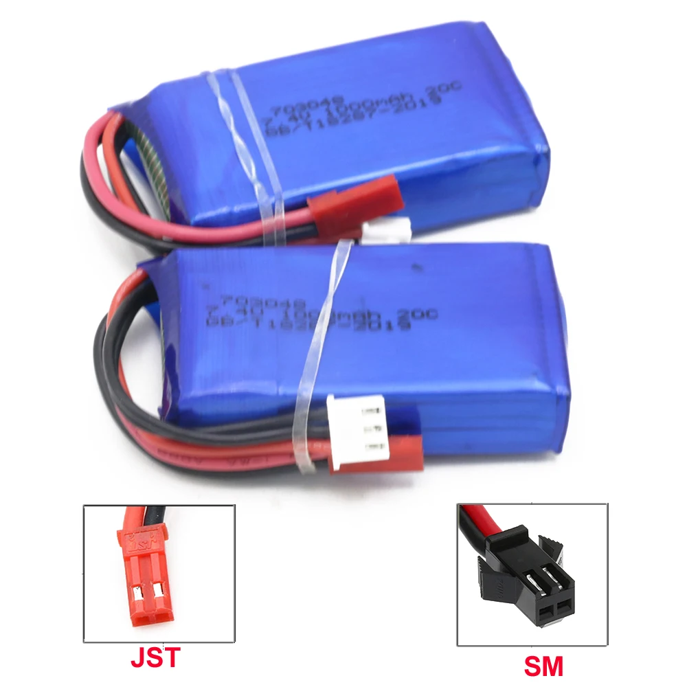 RC батарея. 2 шт./лот 7 4 V 2S 1000mAh 20C Li Po батарея с JST/SM разъем для WLtoys V262 V353 V912|Детали и