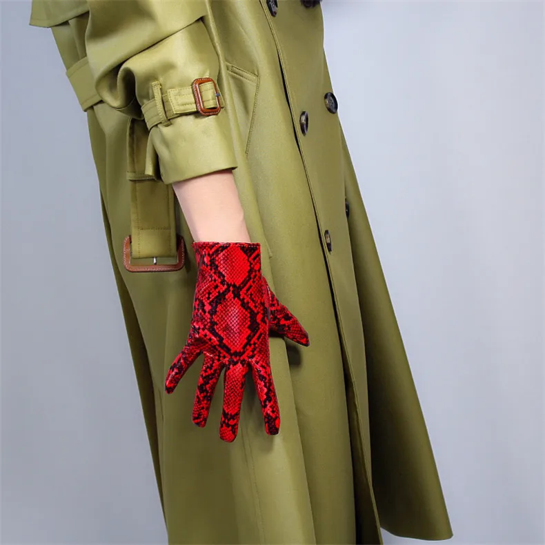 Snakeskin Extra Long Gloves 60cm Patent Leather Faux Leather PU Shine Leather Animal Pattern Python Red Female PU151