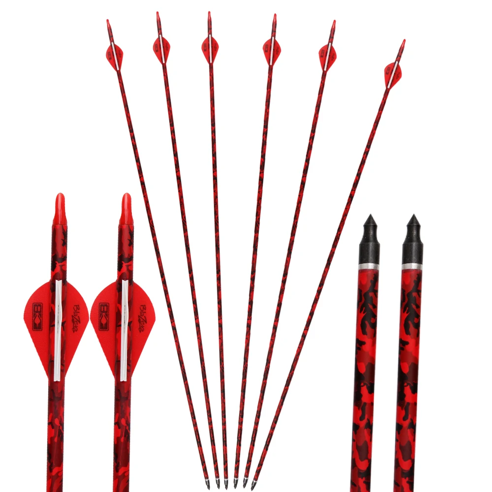 Красная камуфляжная стрела Spine 500 углеродная Стрела " светящиеся перья углеродные стрелы для охотничий лук и стрельба с болты