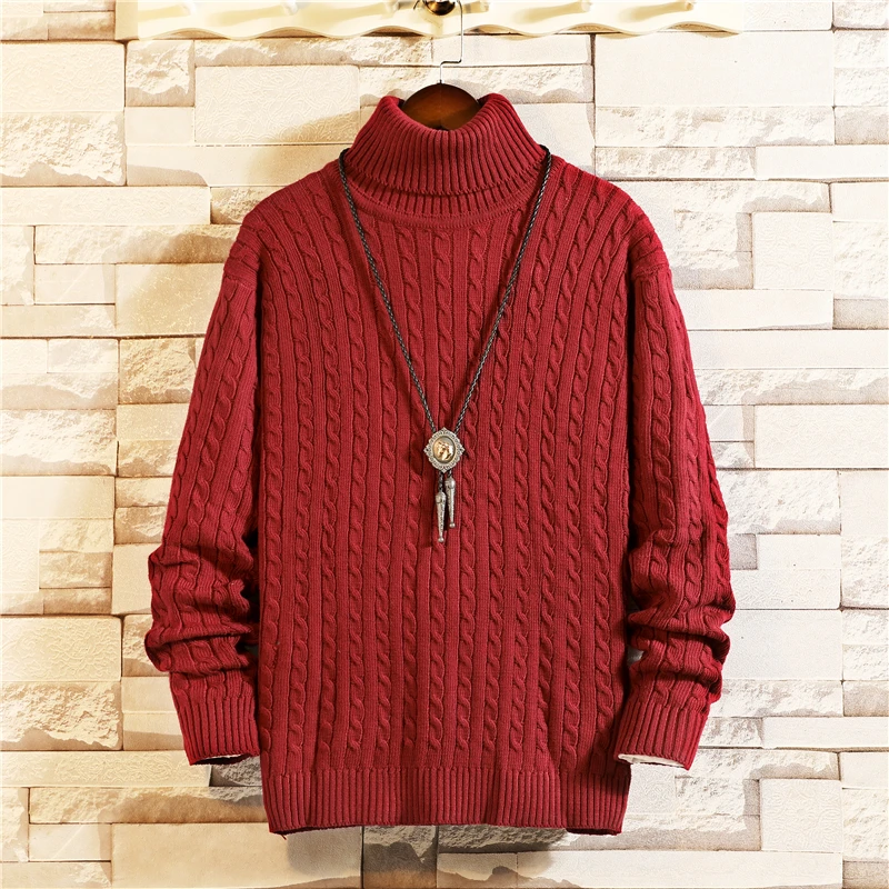 Winter Turtleneck Sweater Men Warm Slim Fashion Solid Color Casual Knit Sweaters Man Sweter Clothes Long Sleeve Pullover Men