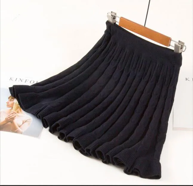 Теплая Женская трикотажная юбка новая высокая талия эластичная скрученная плиссированная мини-юбка Модная элегантная осенне-зимняя однотонная трикотажная юбка