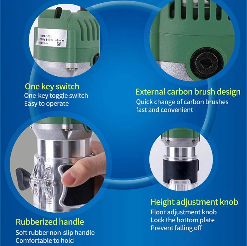 Electric Milling Machine Router Machine Wood Laminate Palm Router Hand Trimmer Edge Joiners 800W 30000rpm Hand Carving
