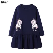 VIKITA/платье с единорогом для девочек; детское платье с длинными рукавами; костюм для девочек; Infantil Vestidos Menina; Детские платья с героями мультфильмов; сезон осень-зима