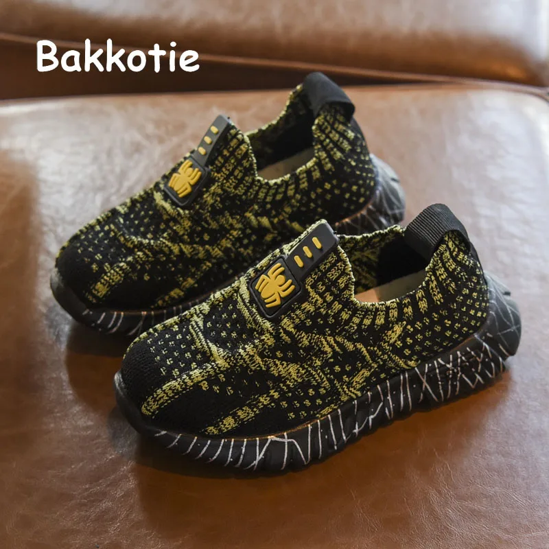 Bakkotie/Новинка года; осенние дышащие кроссовки для маленьких мальчиков; модная спортивная обувь для детей; сетчатые слипоны; черные повседневные кроссовки