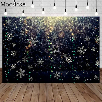 

Mocsicka Christmas Photography Background Snowflake Black Backdrop Golden Flash Bokeh Children Portrait Decoration Props Studio