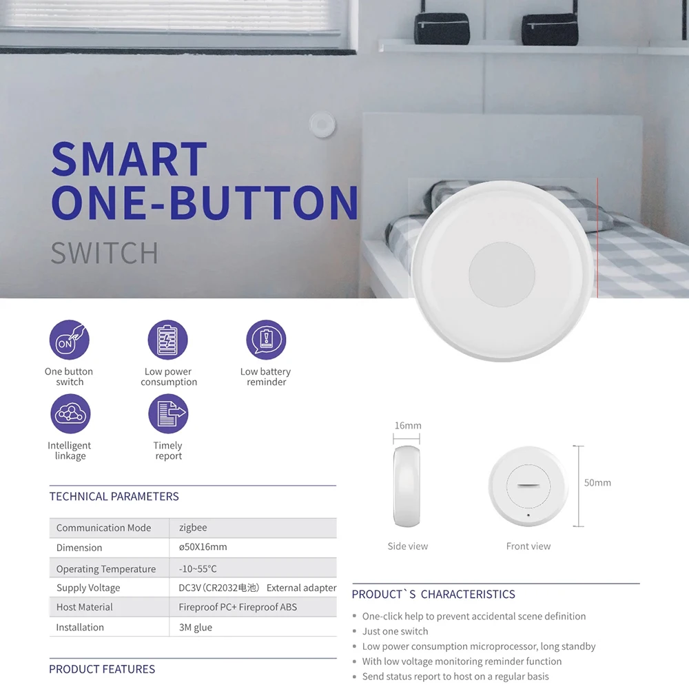 Zigbee Wireless SOS/Emergency Button Pager for Fall Alarm Patient Alert System Work with Tuya Hub