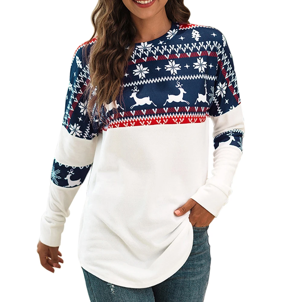 Navy Blue SFIT, женские толстовки с длинным рукавом, красный, Рождественский принт, Женский Топ, пуловер, осенняя толстовка с капюшоном, Camisola Mulheres - Цвет: Navy Blue