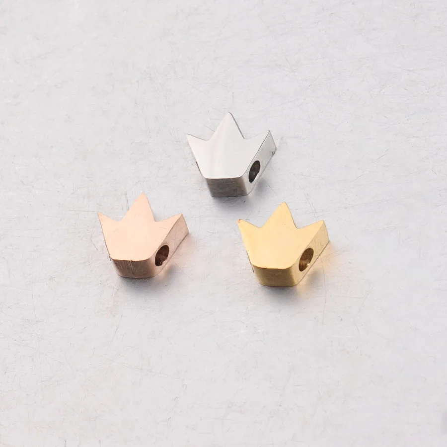 

20Pcs/Lot 8*7.3mm Horizontal Hole 1.8mm Crown Beads Charms Stainless Steel Mirror Polish Beads For DIY Making Necklace Bracelets
