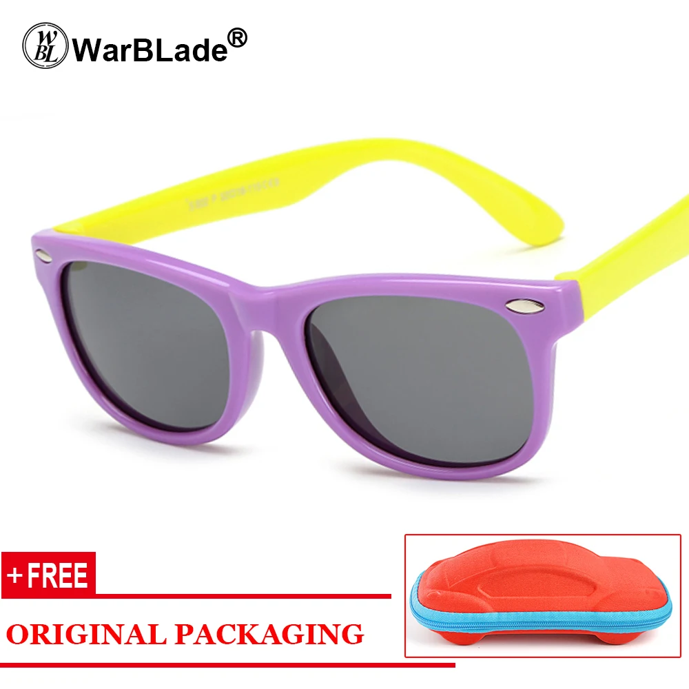 purple yellow WarBLade поляризованные солнцезащитные очки для безопасности ребенка с покрытием TR90 гибкие очки детские UV400 очки для мальчиков и девочек oculos с чехлом - Цвет линз: purple yellow