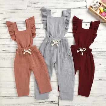 

2020 Toddler Newborn Baby Boy Girl Rompers Playsuit Clothes Solid Backless Ruffle Overalls Jumpsuit Short Sleeve Clothes set