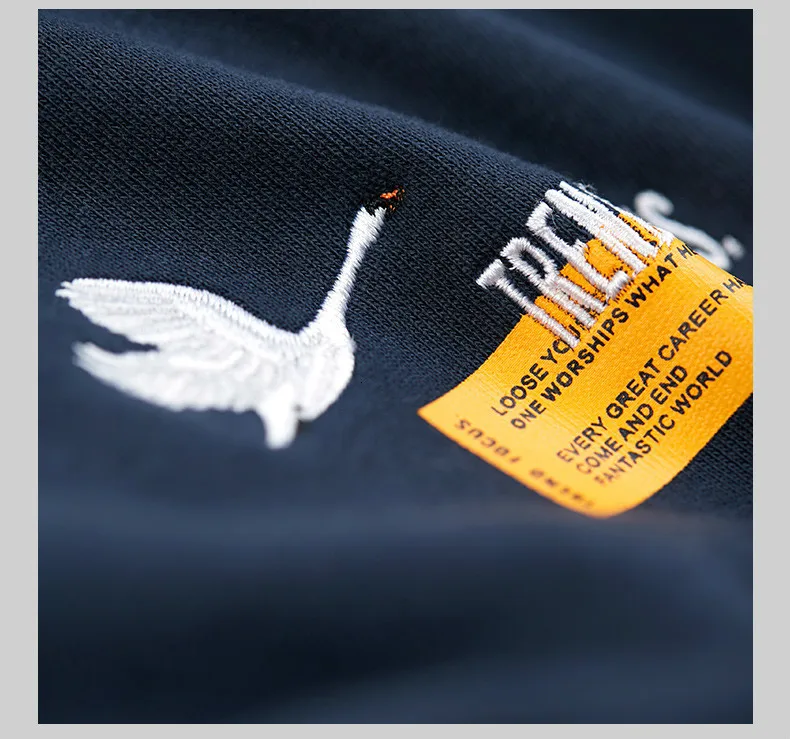 KUEGOU Autumn Cotton Embroidery Print Black Sweatshirt Men Fashion Japanese Streetwear Hip Hop Male Brand Clothes 2269