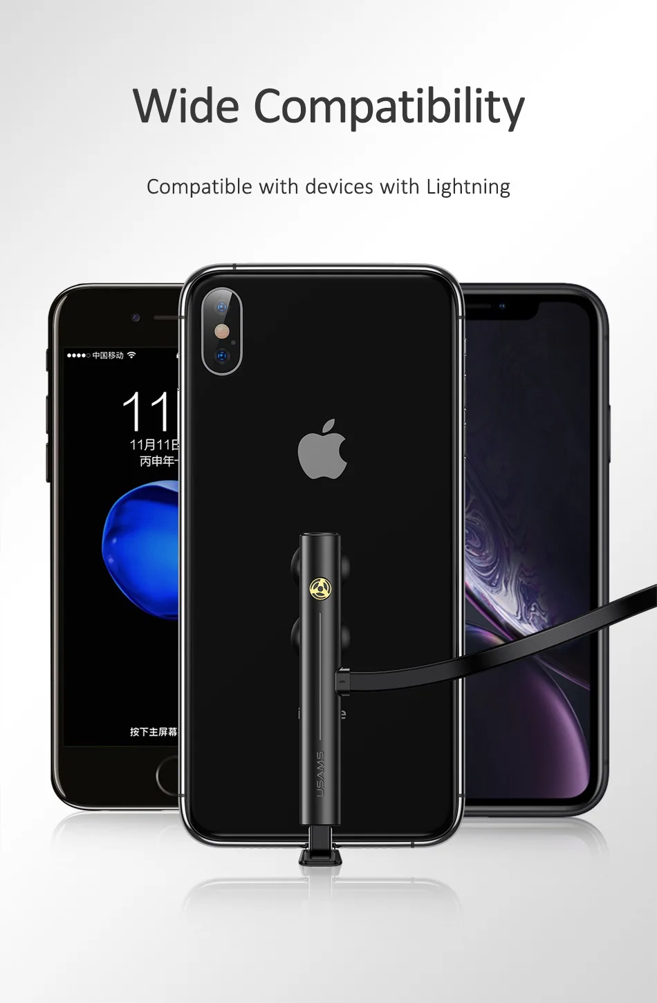 USAMS, зарядное устройство, USB кабель для iPhone, samsung, быстрое зарядное устройство, шнур для передачи данных, игровая линия для huawei, XiaoMi, с присоской