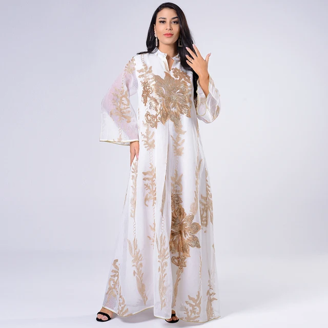 2021 Eid New Robe Sequins Embroidered Abaya Dress For Women Moroccan Kaftan Turkey Arabic Jalabiya  Islamic Ethnic 1