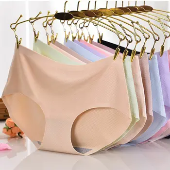 

High Quality Breathable Ice Silk Seamless Women Sexy Mid Waist Panties Lingerie Briefs Underwear Soft Underpants