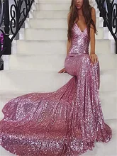 

Sequined Bling Pink V Neck Sexy Prom Dress 2022 Backless Evening Dress Formal Dress Women Elegant Long Evening Gowns