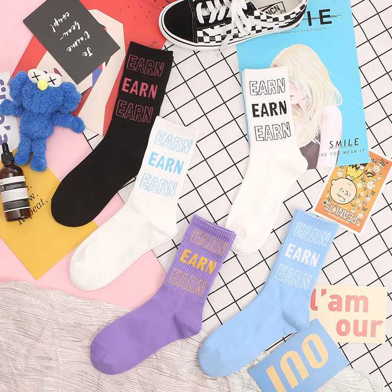 

New Summer Letter Style Cotton Women's Socks Personality Trend All-match Woman Socks Fashion Basketball Style Women's Long Socks