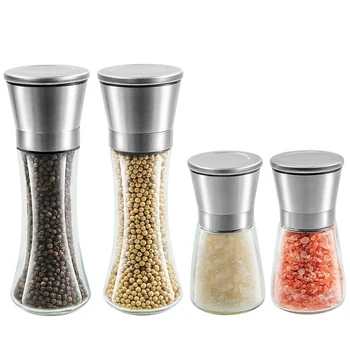 

Salt and Pepper Grinder Set - 4 Pack 6OZ Stainless Steel Salt and Pepper Mills Including 2 Tall 7.5inch and 2 Short 5.3inch Glas