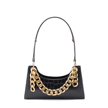 

New style women's underarm shoulder bag trend hardware thick chain one shoulder method stick bag crocodile grain leather handbag