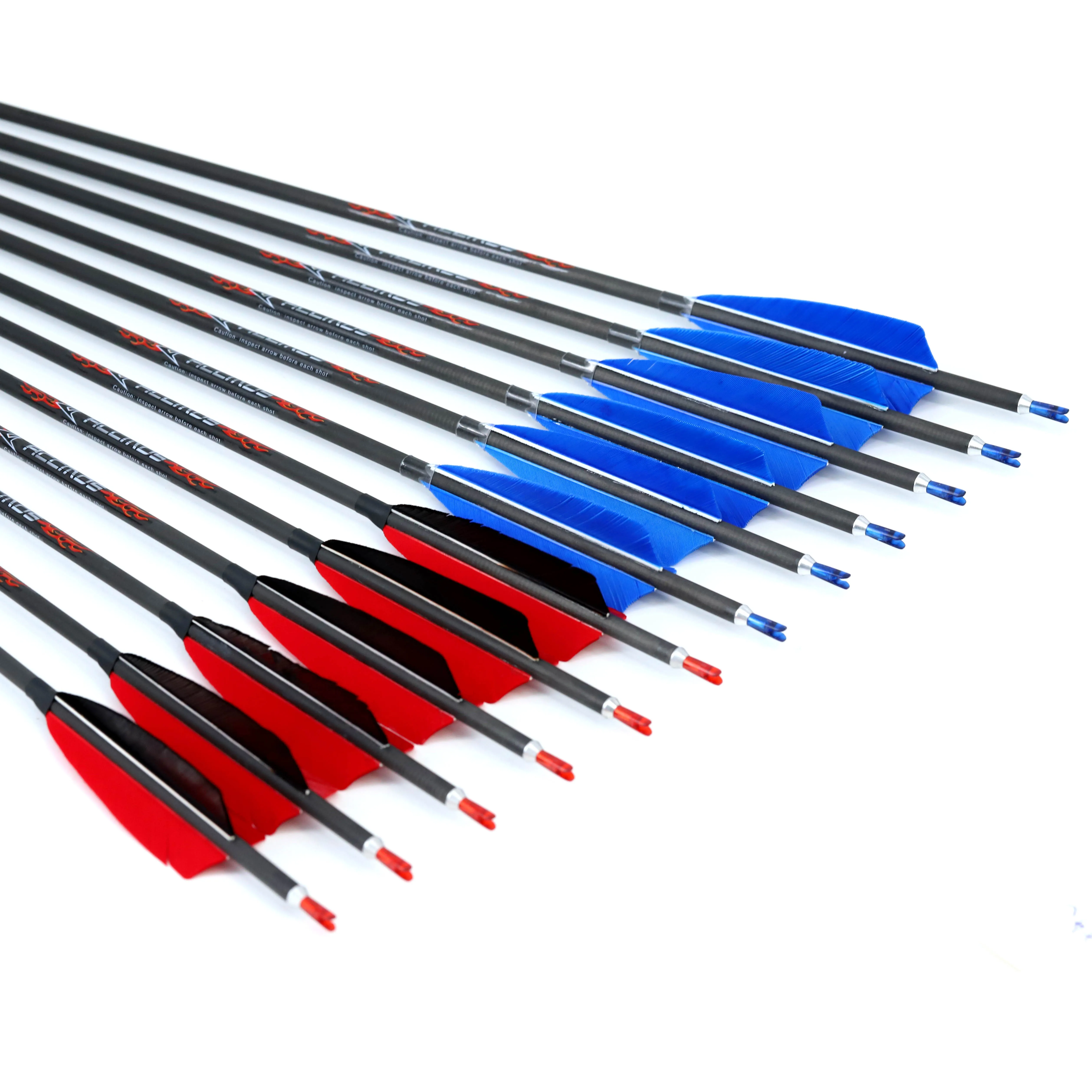 

6pcs Real Feather 4 inch Turkey Feather Arrow Spine 300 340 400 500 600 700 800 ID 6.2 mm for Compound Bow Hunting Shooting