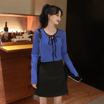 

PX2253 Design niche bow short long-sleeved T-shirt women