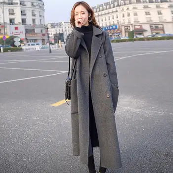 

Cashmere Woolen Winter Coat Women Plus Size Vintage Elegant Office Solid Long Coat Manteau Femme Cappotto Donna Casaco Feminino