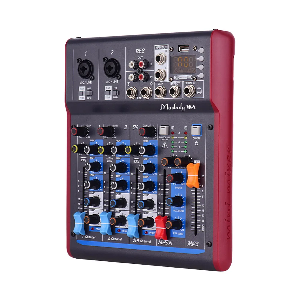 Muslady M-1 4 канальный цифровой смеситель микшерный пульт с реверберации эффекты BT Функция задние фоны для студийной съемки Запись DJ в прямом эфире