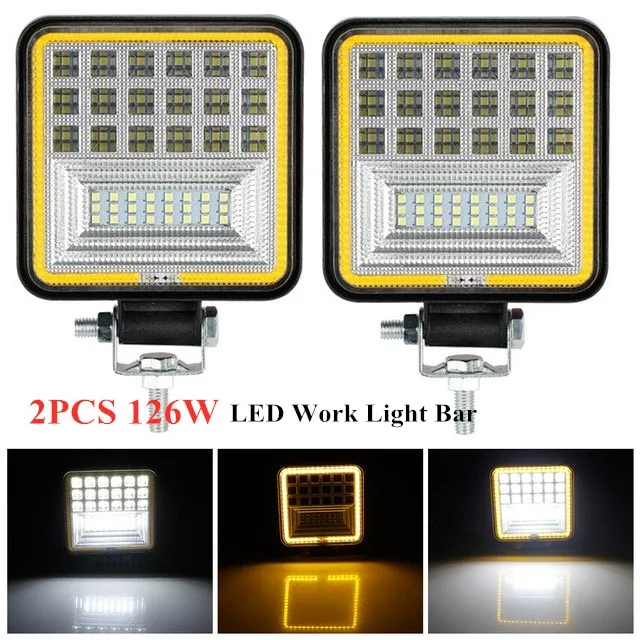 

2pcs 126W LED Work Light Bar Square Spotlight 12V 24V Offroad LED Light Bar For Truck Offroad 4X4 4WD Car SUV ATV Car Work light