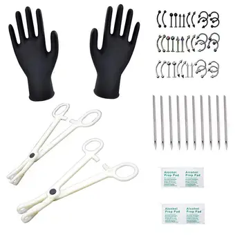 

41Pcs Needle Gloves Tattoo Body Piercing Jewelry Tools Sets for Ear Belly Tongue Disposable Disposable Easy to Use Safe