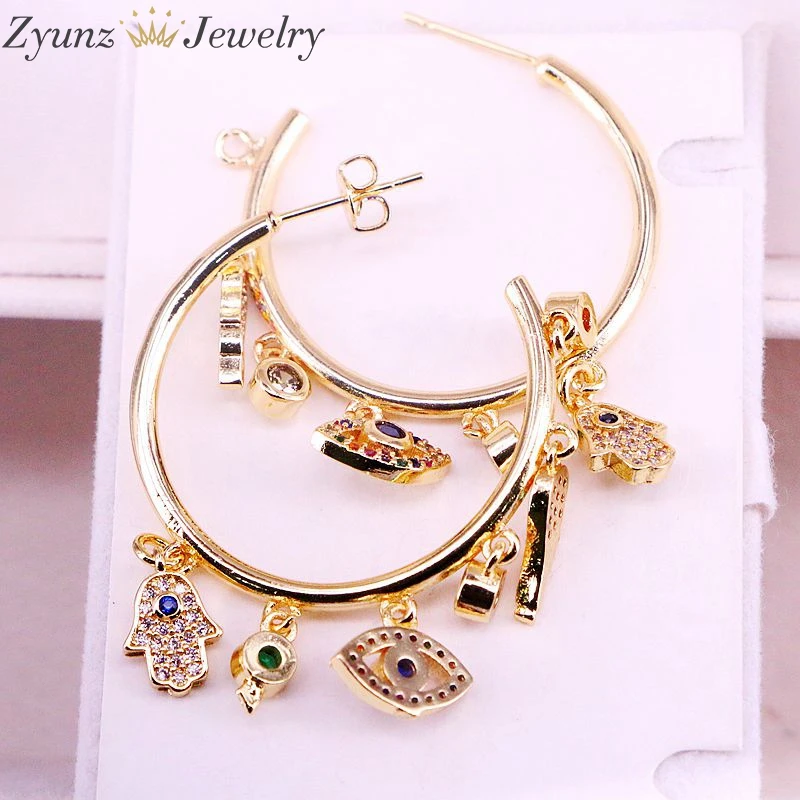 3 пары, CZ микро проложить серьги гвоздики Глаз Хамса рука точка кулон подвески CZ кубический цирконий серьги женские ювелирные изделия подарок