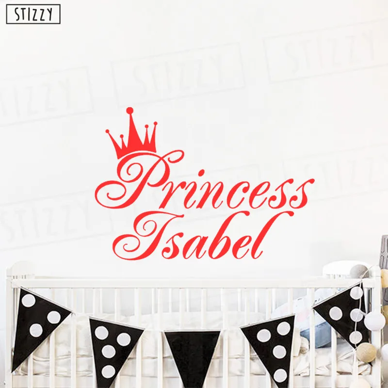 Настенная Наклейка stizzy Baby Grils имя Виниловые наклейки на стену Корона принцесса персонализированный Декор Детская спальня плакат художественный дизайн Фреска D113