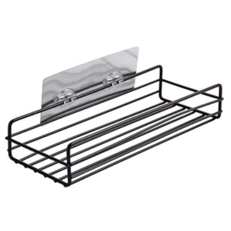 Practical Iron Shelf Adhesive Storage Rack Holder Shower Shampoo Organizer Kitchen Bathroom Accessories