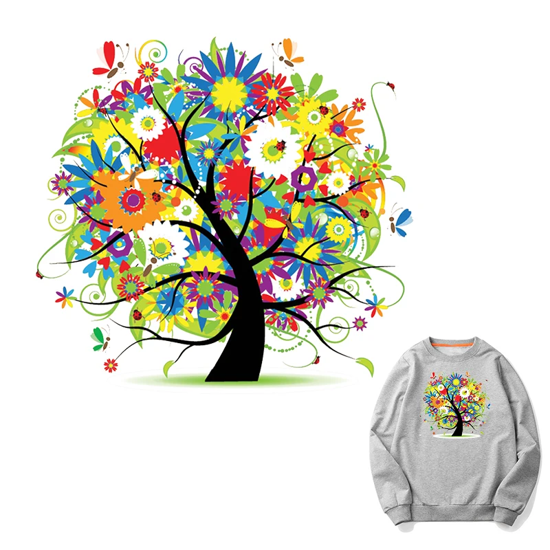 Colorful Flower Tree Patches Heat Transfer Stickers Clothes T-shirts Bags Diy Washable Level Ironing Adhesive Patches