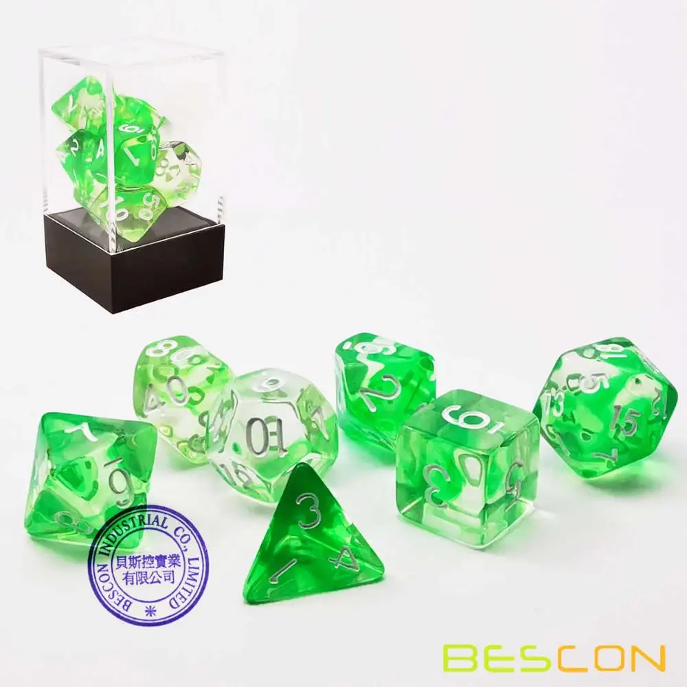 Bescon Crystal Blue 7-ПК разнообразные игральные кости набор, Bescon многогранные игральные кости набор Кристалл синий, румяна, трава, фиолетовый, черный, розовое облако - Цвет: Crystal Grass