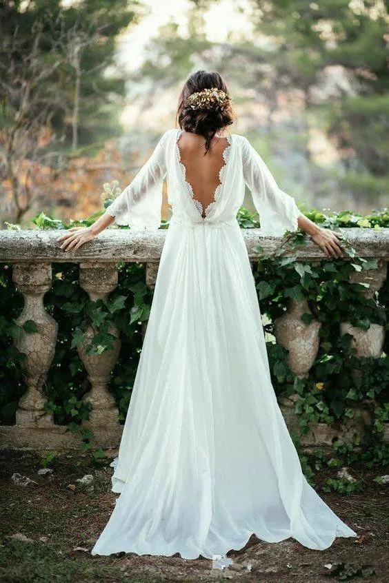 

2019 robe de mariee Boho cheap Wedding Dresses Long Sleeve v backless Beach Bohemian Bridal Gown Vestido De Noiva wedding dress