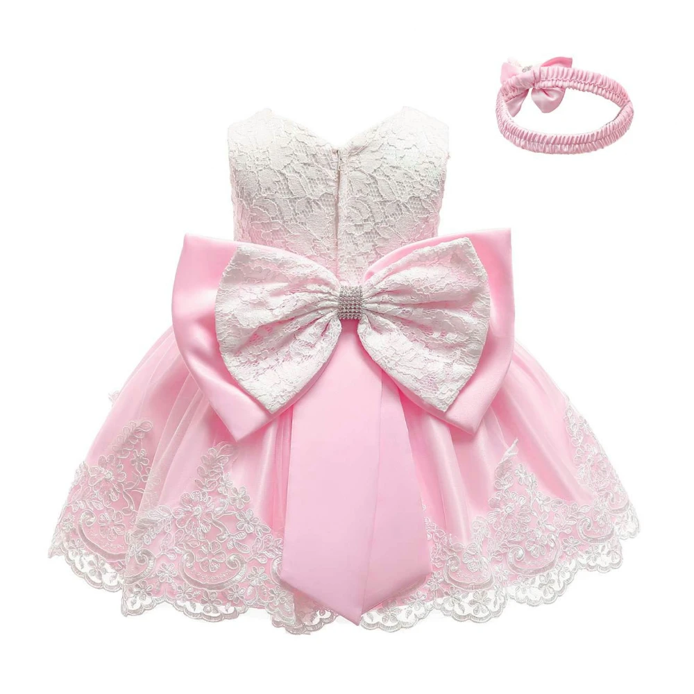 Лидер продаж, новые стильные платья для новорожденных Детское кружевное платье на 1 год, платье для маленьких девочек на день рождения бальное платье с бантом для малышей - Цвет: Розовый