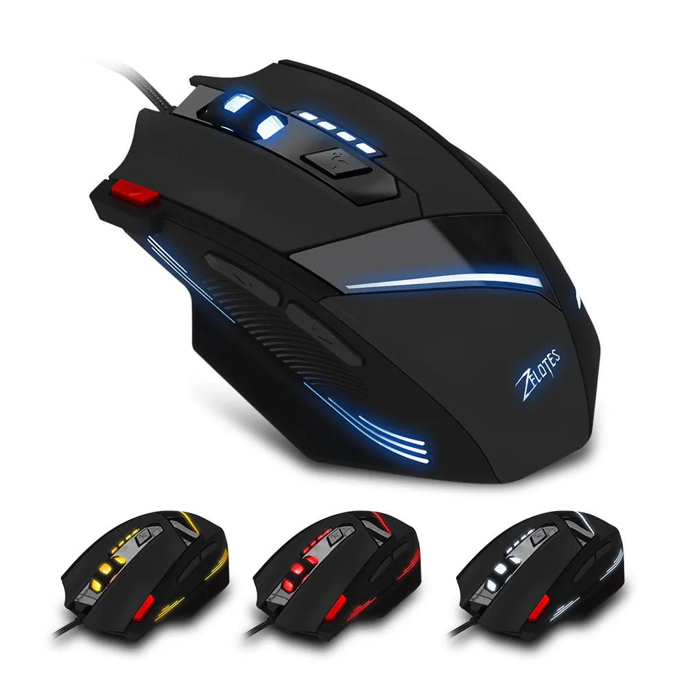 ZELOTES T-60 3200 dpi Профессиональная USB Проводная оптическая 7 кнопок игровая мышь пожарная сила ключ шесть dpi переключения передач для ПК ноутбука