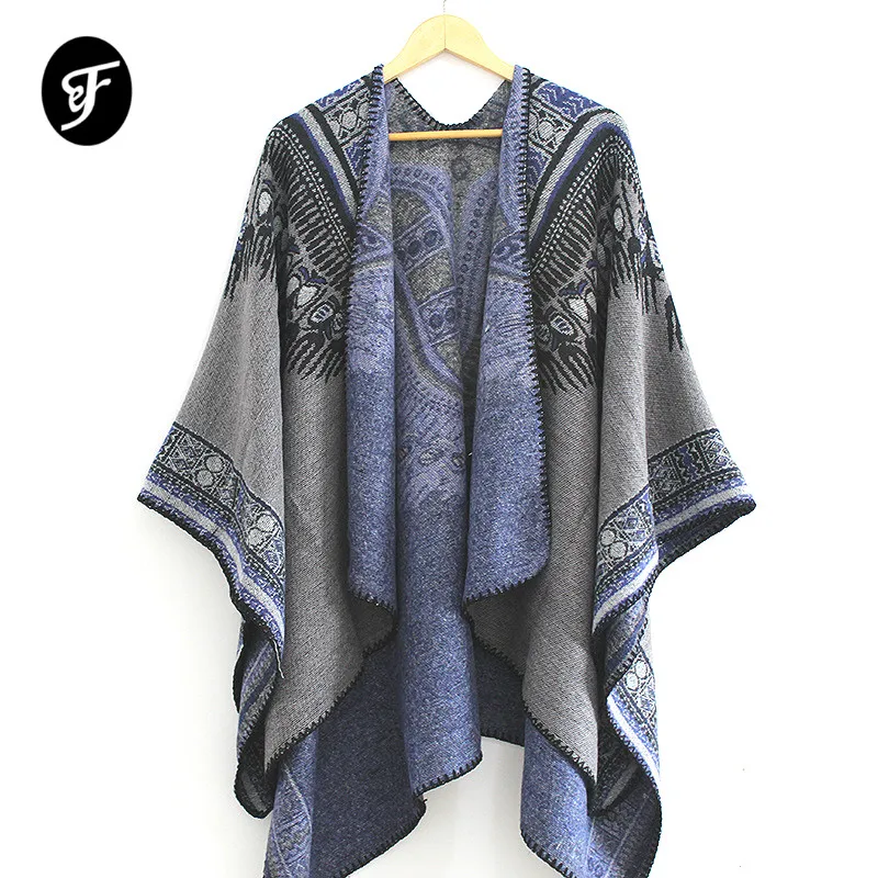 

Women's Retro Shawl Wrap Open Front Poncho Cape Cardigan Winter Luxury Shawl Scarves Printed Pashimina Ruana Female
