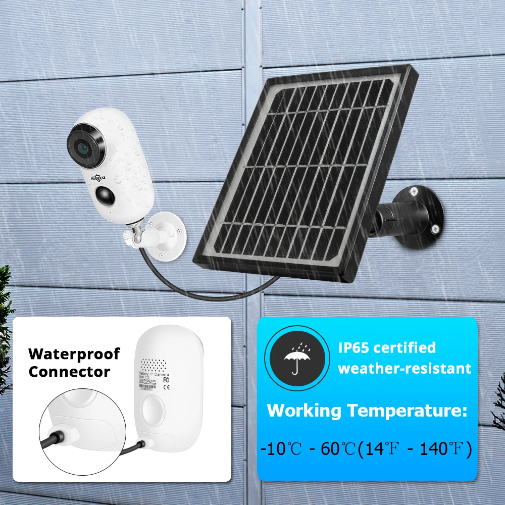 Hiseeu 1080P Wireless Rechargeable Battery IP Camera with Solar Panel Outdoor Weatherproof Home Sec