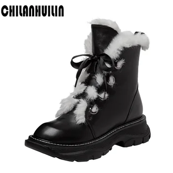 

bottes femme winter shoes women's snow boots genuine leather keep warm cross-tied platform casual wedges ankle boots for women