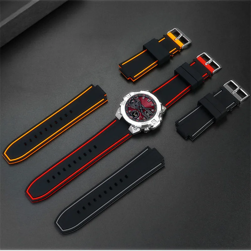 

Convex Waterproof Rubber Watchband For Casio steel heart Men's Watch Strap GST-B400 GST-b400d black silicone bracelet 26×14MM