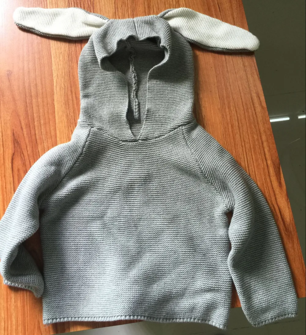 Новые осенние свитера для малышей хлопковый пуловер с кроликом детский жаккардовый свитер милый вязаный свитер с капюшоном и заячьими ушками для маленьких мальчиков и девочек