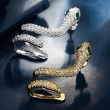 EVBEA 1 шт. Фианит, циркон, кристалл, серьги-гвоздики в виде змеи для женщин, манжеты для левого уха, зеленый камень, глаз, модные панк ювелирные изделия