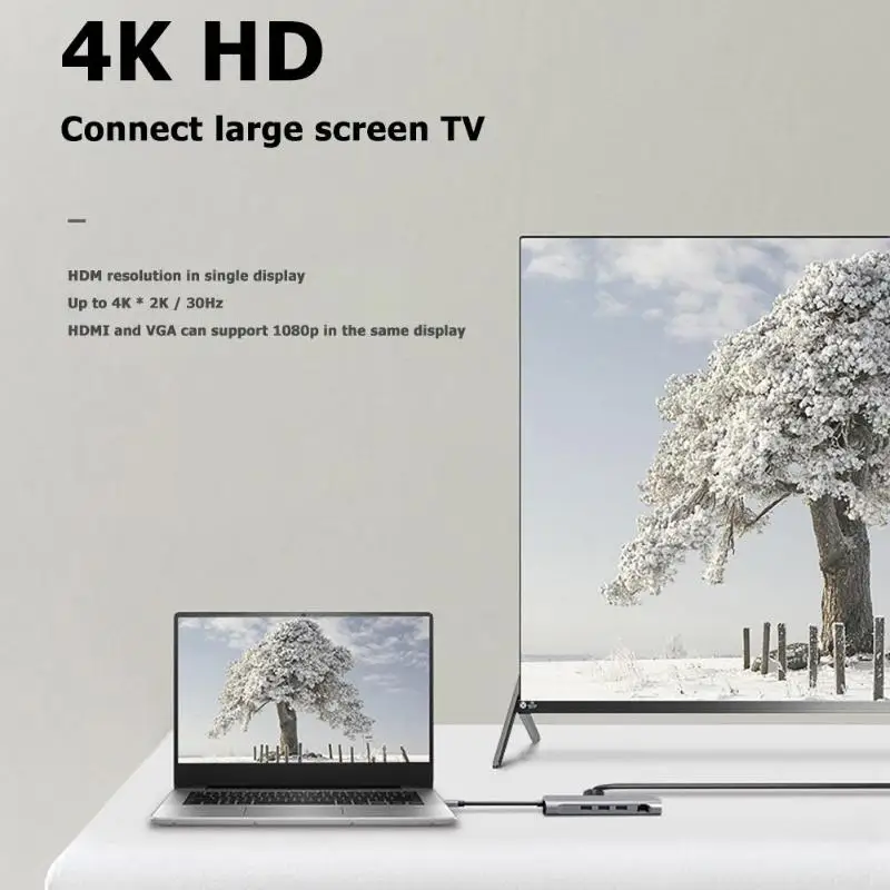 Прочный type-C концентратор Многофункциональный 10 в 1 type-C концентратор для HDMI VGA USB3.0 TF RJ45 AUX PD конвертер удлинитель адаптер