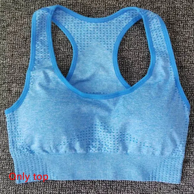 Blue Bra 2 шт. бесшовный Набор для йоги Женская одежда для фитнеса спортивная женская спортивная одежда леггинсы для спортзала+ мягкий пуш-ап спортивный бюстгальтер спортивные костюмы для бега - Цвет: Blue Bra