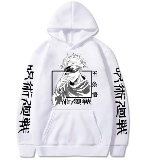 Jujutsu Kaisen Hoodie Hip Hop Anime Pullovers Tops Loose Long Sleeves Autumn Man Cloth white