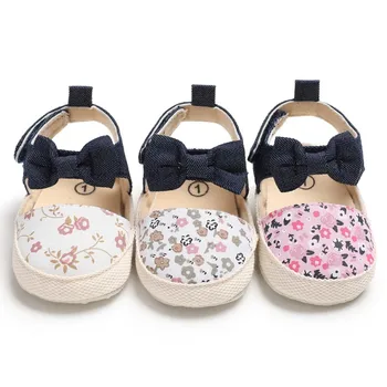 

Summer soft sole first walkers party princess girl shoes Lovely Flower Print Bow Canvas baby Shoes
