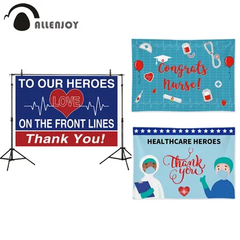 

Allenjoy Doctor Nurse Theme Party Backdrop Thank You Hero Angel Heartbeat Love Banner Photobooth Grand Event Grateful Wall Decor