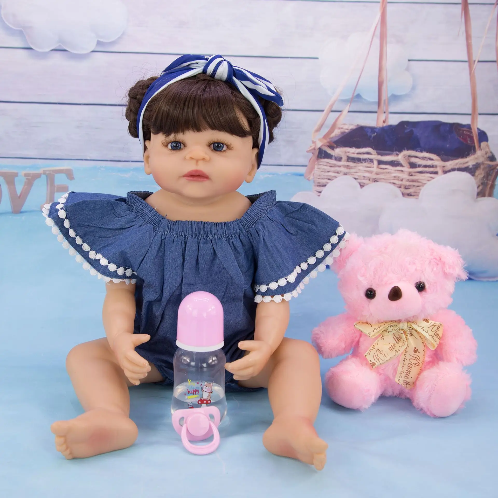 Boneca reborn bebe настоящая силиконовая кукла для тела 2" 57 см милая Кукла reborn для маленьких девочек с медведем плюшевые игрушки в подарок