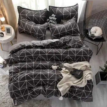 

47 AB Side Plaid Bedding Set Duvet Cover Set King Queen Full Twin Bed Linen Brief Bed Flat Sheet Pillowcases Mans Quilt Cover